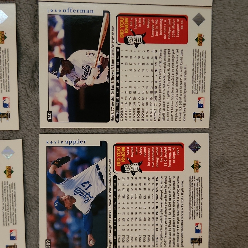 Vintage 1998 Upper Deck Royals Baseball Trading Cards - Picture 13 of 16